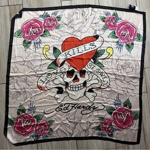 Ed Hardy Multicolor Love Kills Slowly Skull Graphic Scarf/Wrap